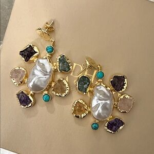 Luxurious Gold Earrings with Multicolor Gemstones